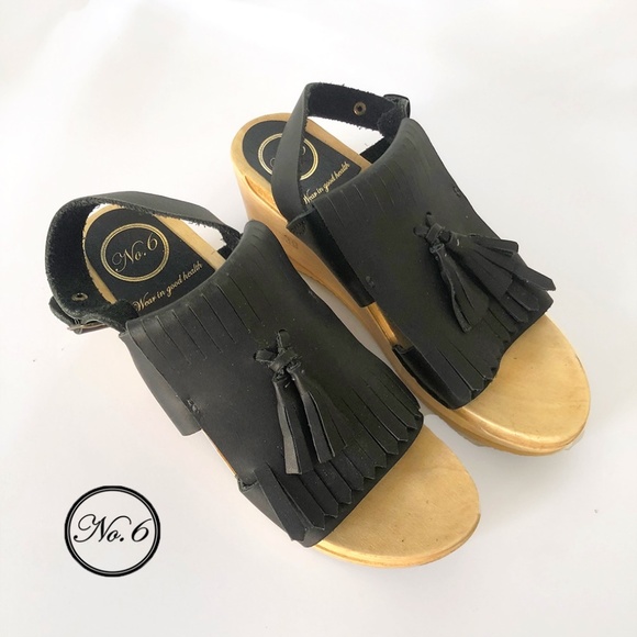 No.6 Store Black Tassel leather wedge clog sandals_ 39 - Picture 7 of 10